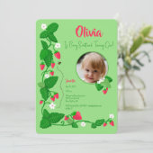 Berry Sweet Strawberry Vine 1st Birthday Girl 招待状 (スタンド正面)