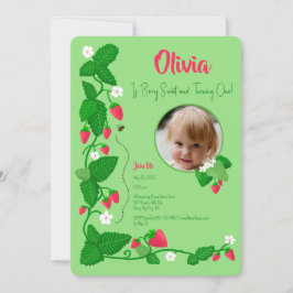 Berry Sweet Strawberry Vine 1st Birthday Girl 招待状