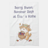 Berry Sweet Summer Days | かわいい猫 キッチン タオル (縦)