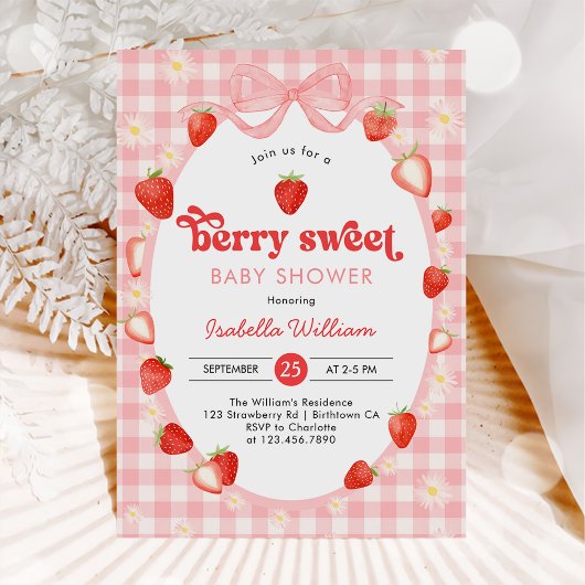 Berry Sweet Summer Strawberry Baby Shower 招待状