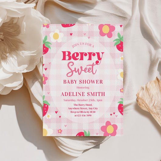 Berry Sweet Summer Strawberry Baby Shower 招待状