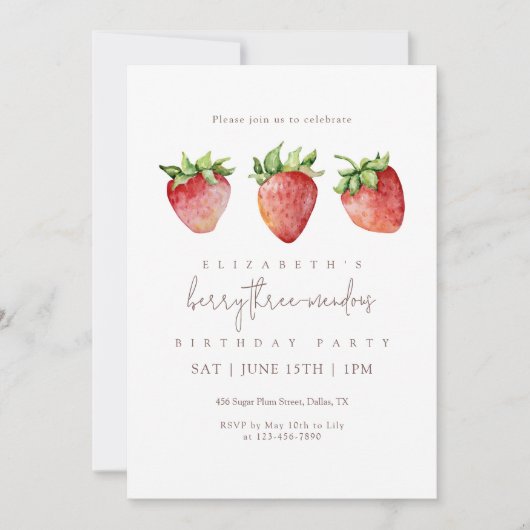 Berry Threemendous Strawberry Birthday 招待状 (正面)