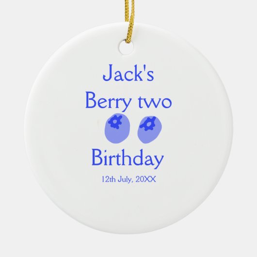 Berry two birthday blue berry add name date kids r セラミックオーナメント (正面)