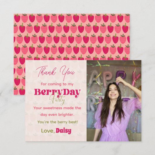 BerryDayパーティー – 誕生日フラットサンキューカード サンキューカード (正面/裏面)