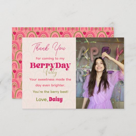 BerryDayパーティー – 誕生日フラットサンキューカード サンキューカード (正面/裏面)