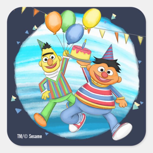 BertとErnie誕生日バルーン スクエアシール (正面)