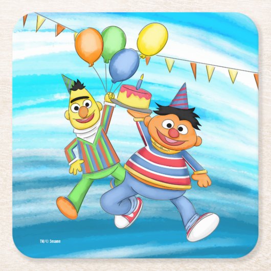 BertとErnie誕生日バルーン スクエアペーパーコースター (正面)