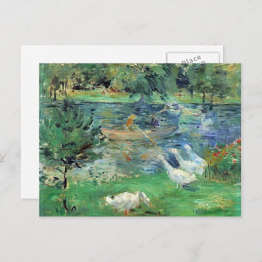 Berthe Morisotのガチョウと一緒にボートに乗った女の子 ポストカード (正面/裏面)