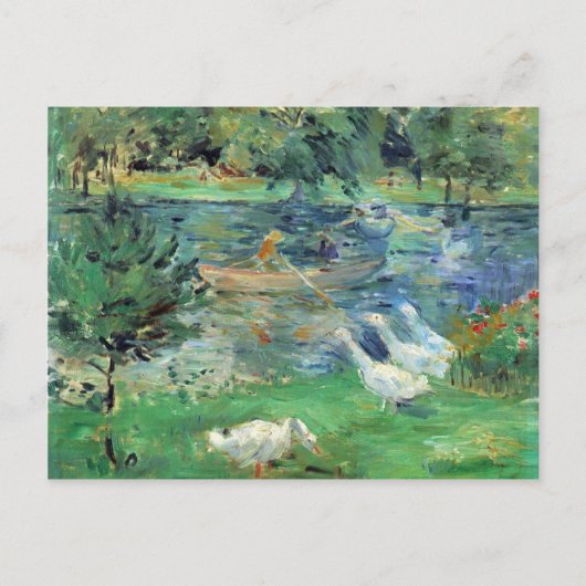 Berthe Morisotのガチョウと一緒にボートに乗った女の子 ポストカード (正面)