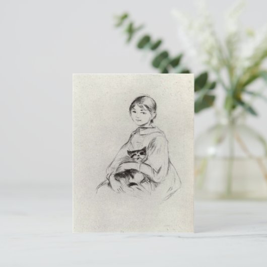 Berthe Morisotの猫を飼っている女の子 ポストカード (スタンド正面)