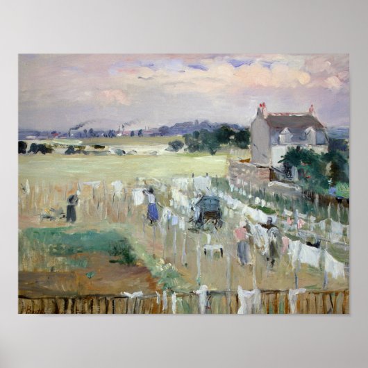 Berthe Morisot -ぶら下がった洗濯物を乾かす ポスター (正面)