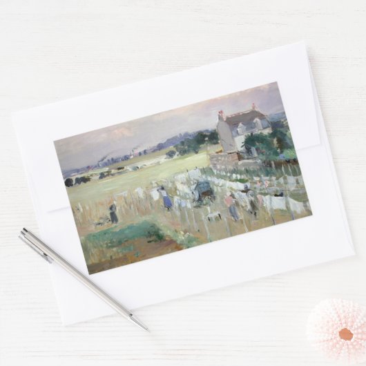 Berthe Morisot -ぶら下がった洗濯物を乾かす 長方形シール (封筒)