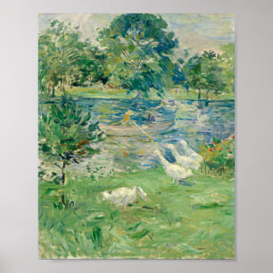 Berthe Morisot – ガチョウと一緒にボートに乗った少女 ポスター