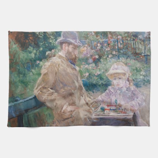 Berthe Morisot - Eugene Manetと彼の娘 キッチンタオル (横)