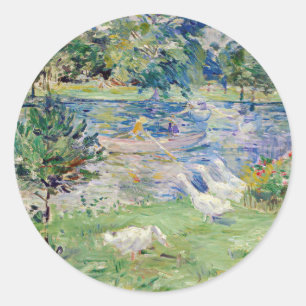 Berthe Morisot - Geseとボートに乗った女の子 ラウンドシール