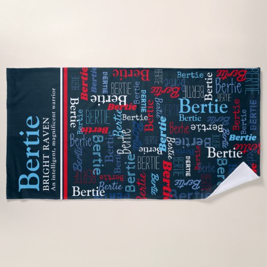  Bertie personalized name meaning red blue white ビーチタオル (正面)