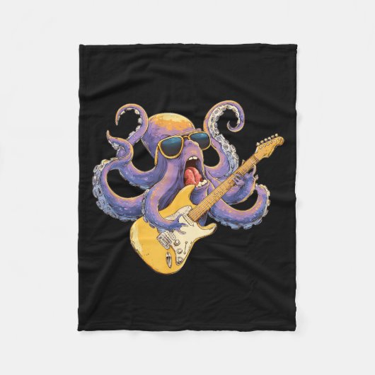 Bespectacled Octopus with Electric Guitar for a フリースブランケット (正面)
