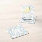 Bespoke Blue and Green Floral Wedding Pattern スクエアペーパーコースター (インサイチュ)