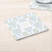Bespoke Blue and Green Floral Wedding Pattern スクエアペーパーコースター (アングル)