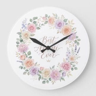 Best Ammi Ever Pastel Rose Peony Lavender Floral W ラージ壁時計