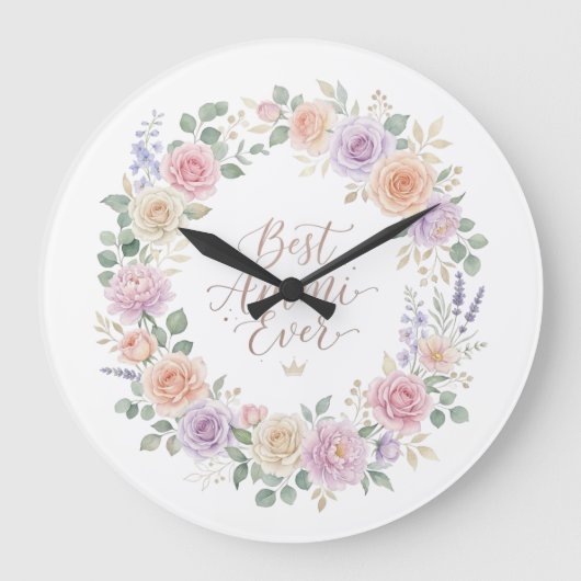 Best Ammi Ever Pastel Rose Peony Lavender Floral W ラージ壁時計 (正面)