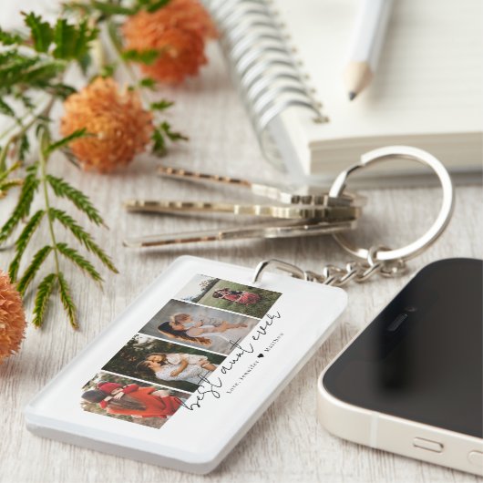 Best Aunt Ever Modern Script 4 Photos Collage Gift キーホルダー (正面右)