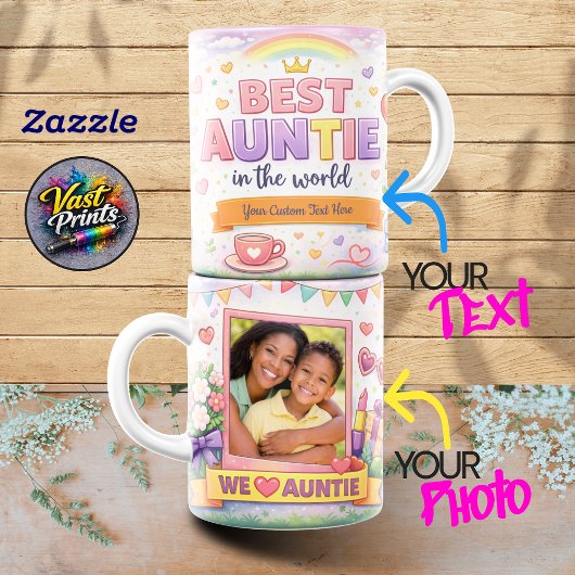Best Auntie Rainbow Crown Custom Photo Collage マグカップ
