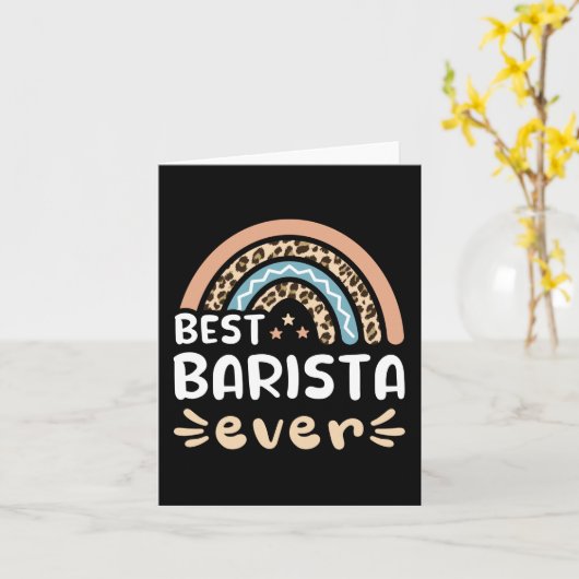 Best Barista ever Leopard Rainbow Gift Mom カード (黄色い花)