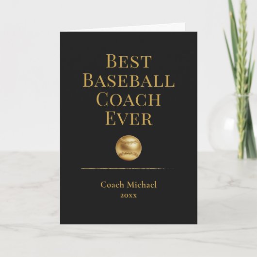 Best Baseball Coach Ever Elegant Black Gold Gift サンキューカード (正面)
