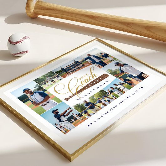 Best Baseball Coach Ever Team Sports Photo Collage ポスター