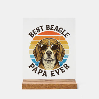 Best Beagle Papa Ever Vintage Dog Dad Shirt Design アクリルサイン