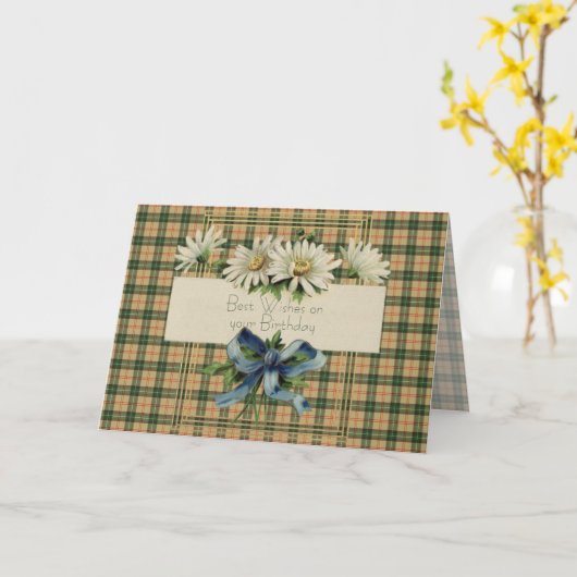 Best Birthday Wishes Saskatchewan Province Tartan カード (黄色い花)