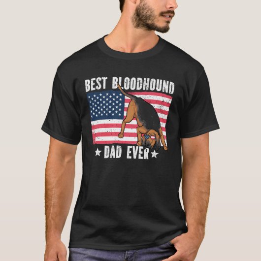Best Bloodhound Dad Ever American Flag Tシャツ (正面)