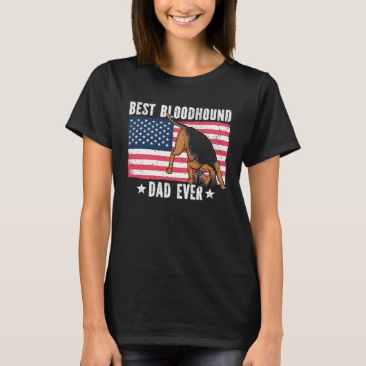 Best Bloodhound Dad Ever American Flag Tシャツ (正面)