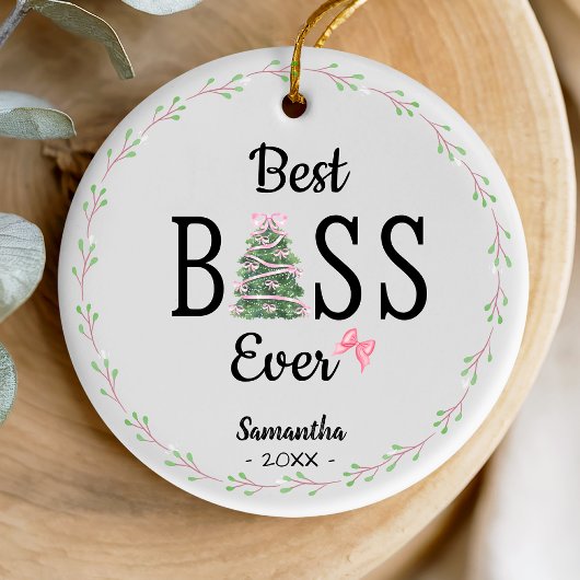 Best boss ever coworker wreath christmas tree セラミックオーナメント