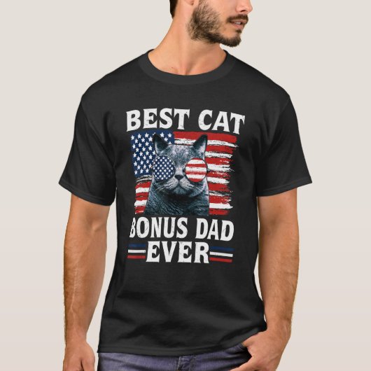 Best Cat Bonus Dad Ever American Flag Patriotic 4t Tシャツ (正面)