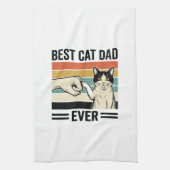 Best Cat Dad Ever Retro Cat Fist Bump Shirt_1 キッチンタオル (縦)