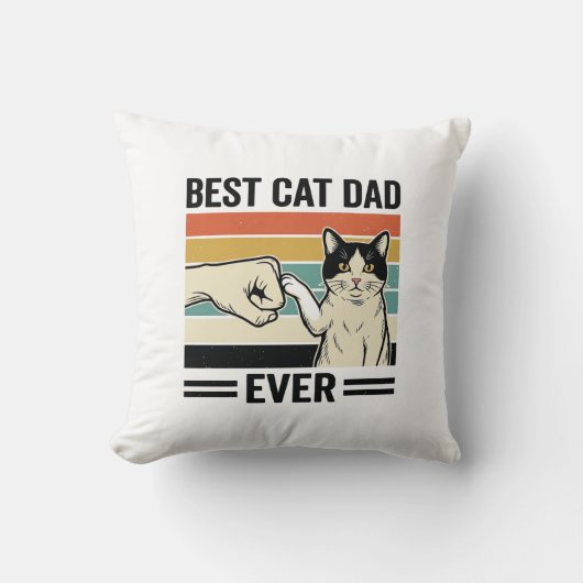 Best Cat Dad Ever Retro Cat Fist Bump Shirt_1 クッション (正面)
