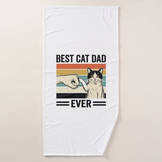 Best Cat Dad Ever Retro Cat Fist Bump Shirt_1 バスタオル (バスタオル)