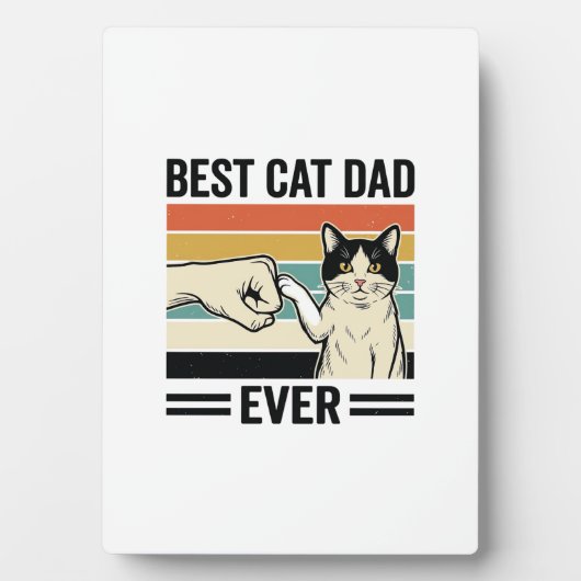 Best Cat Dad Ever Retro Cat Fist Bump Shirt_1 フォトプラーク (正面)