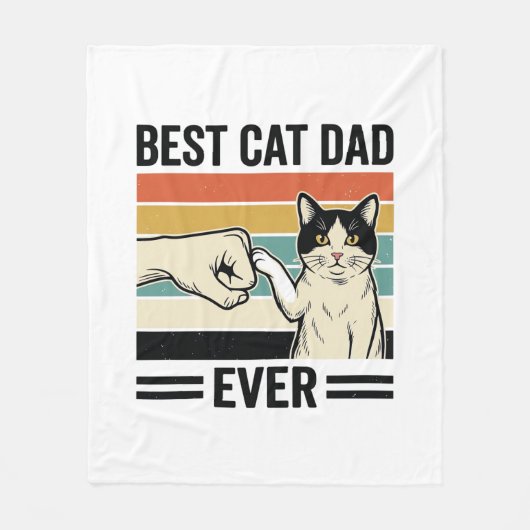 Best Cat Dad Ever Retro Cat Fist Bump Shirt_1 フリースブランケット (正面)