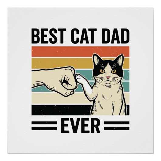 Best Cat Dad Ever Retro Cat Fist Bump Shirt_1 ポスター (正面)