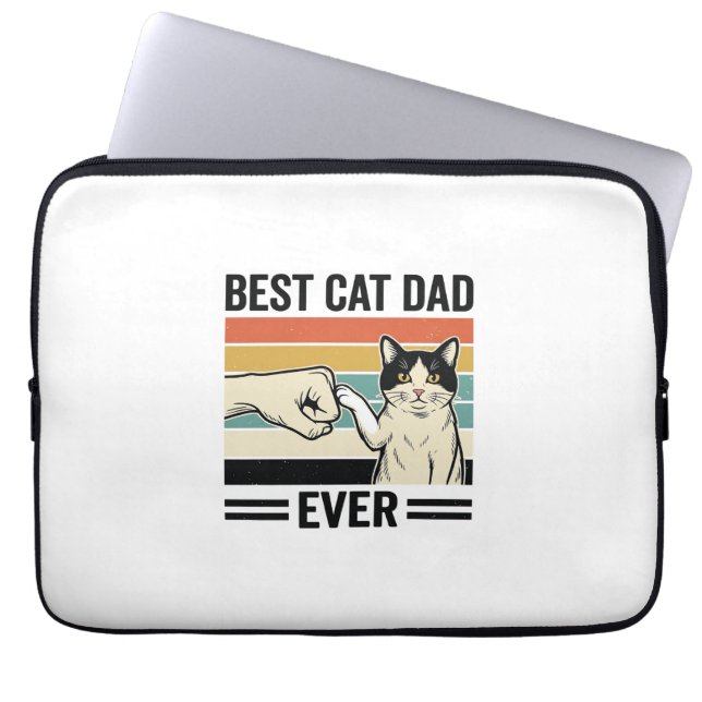 Best Cat Dad Ever Retro Cat Fist Bump Shirt_1 ラップトップスリーブ (正面)