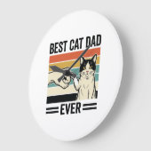 Best Cat Dad Ever Retro Cat Fist Bump Shirt_1 ラージ壁時計 (傾斜)