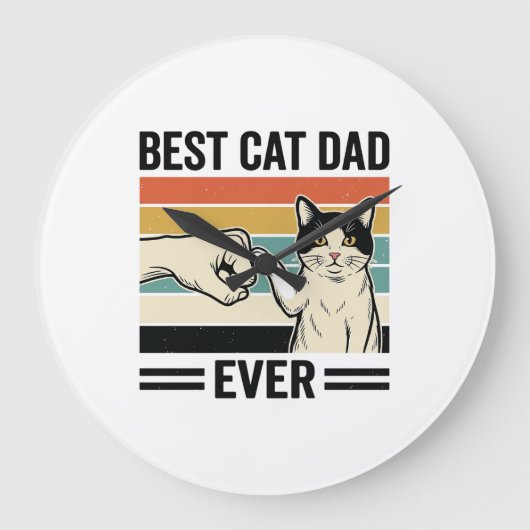Best Cat Dad Ever Retro Cat Fist Bump Shirt_1 ラージ壁時計 (正面)