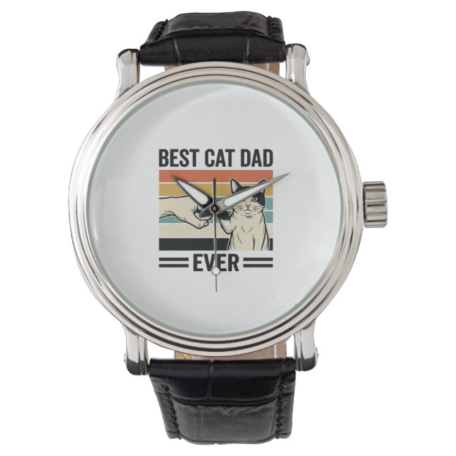 Best Cat Dad Ever Retro Cat Fist Bump Shirt_1 腕時計 (正面)