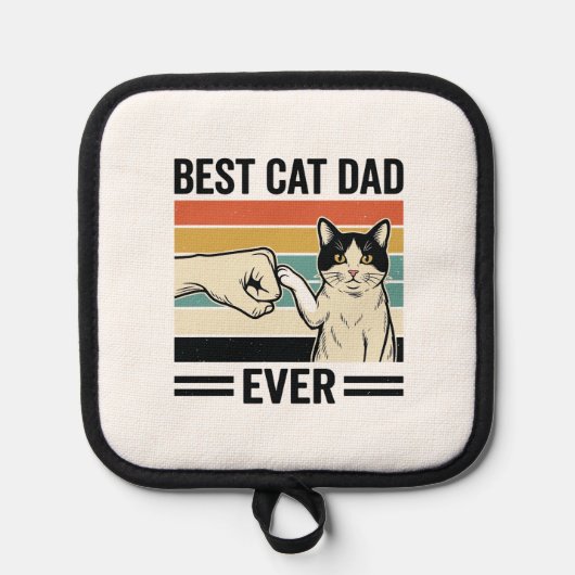 Best Cat Dad Ever Retro Cat Fist Bump Shirt_1 鍋敷き (正面)