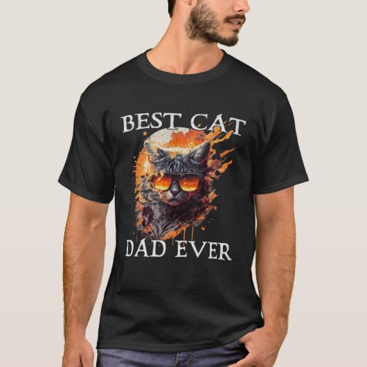 Best Cat Dad Ever Retro Grunge Cat Owner Cat Tシャツ (正面)