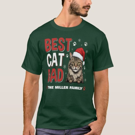 Best Cat Dad Personalized family  name christmas Tシャツ (正面)