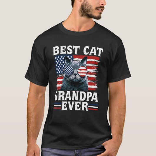 Best Cat Grandpa Ever American Flag Patriotic 4th  Tシャツ (正面)